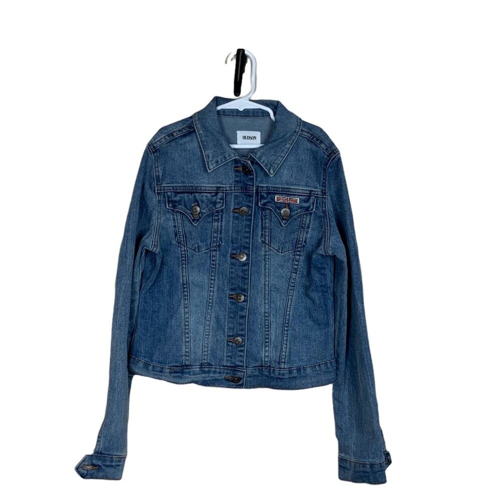 Hudson Long Sleeve Distressed Denim Jacket Medium Wash Blue Large Girl